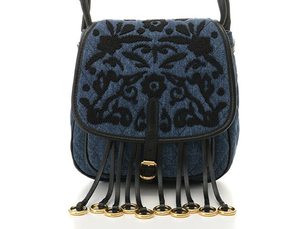 Prada Shoulder Bag Corsaire Back Embroidery Quilted Denim